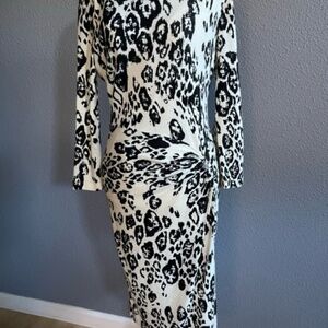 Cache Sheath Dress with Cow Print Boatneck and 3-4th Sleeves